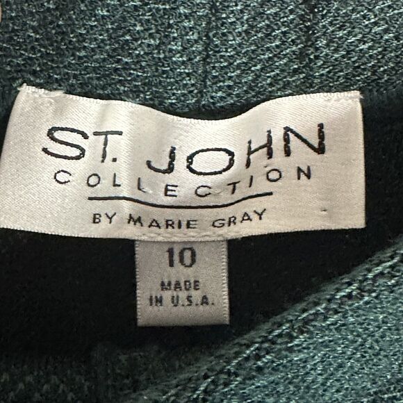 St John Marie Gray Womens Size 10 Santana Knit Pants Green Elastic Waist - Picture 2 of 7